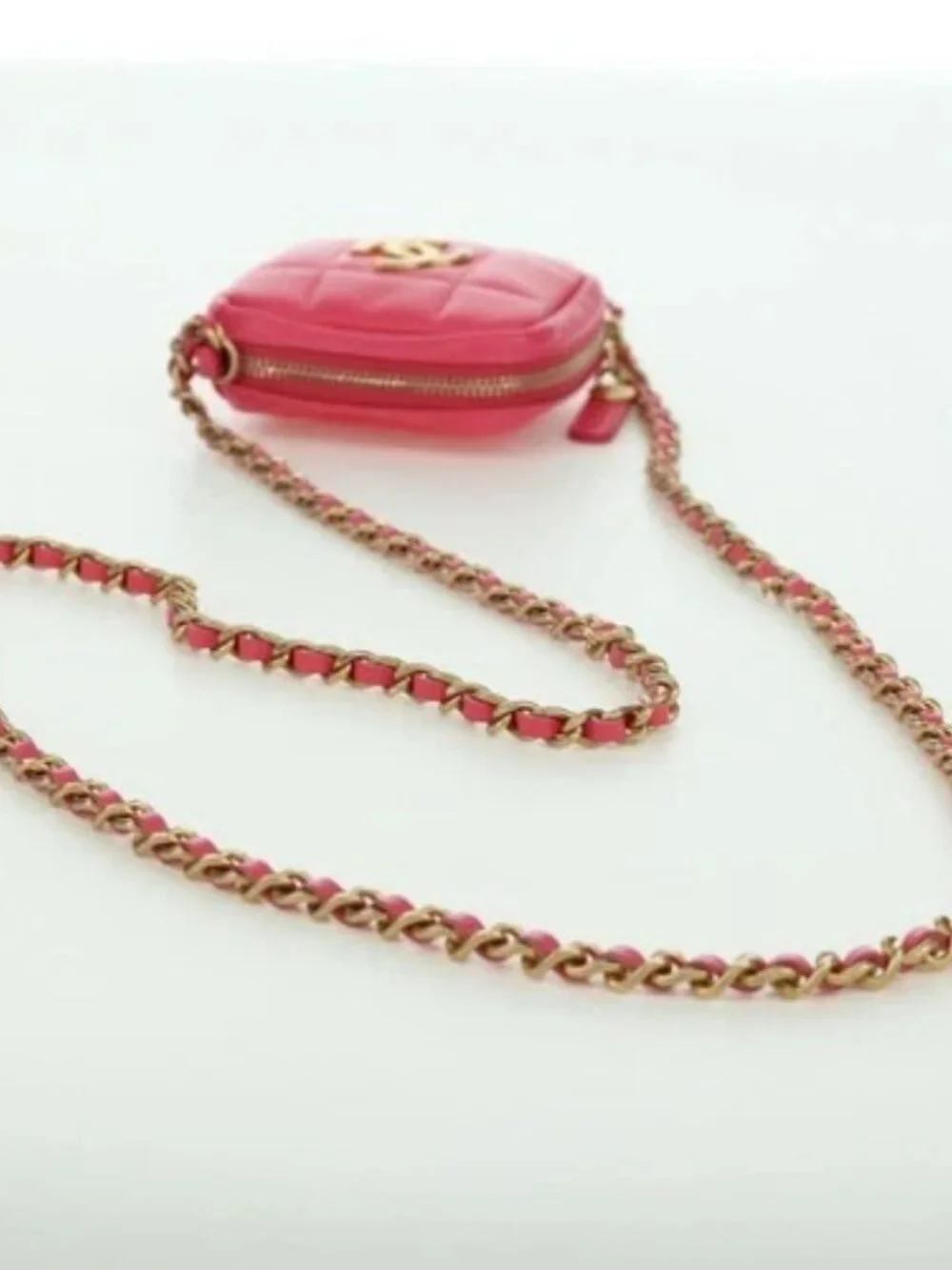 CHANEL Choco Bar Chain Shoulder Pouch Lamb Skin Pink Gold CC Auth LNZ440SAM